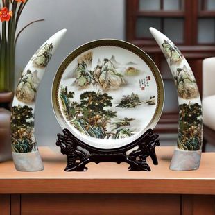 景德镇陶瓷花瓶三件套盘套装现代家居客厅工艺品摆件简约中式复古