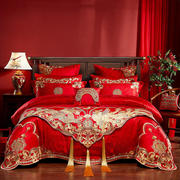 新中式婚房大红色刺绣，婚庆四件套喜结婚婚礼床旗床上用品十件套