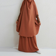 跨境外贸穆斯林时尚大码两件套装，阿拉伯中东长袍纯色长袖套装裙