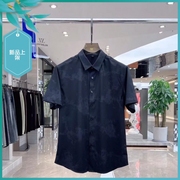 t24夏季男士温州欧版修身潮流，刺绣印花黑色商务休闲短袖衬衫