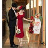 敬酒服新娘酒红色日常可穿鱼尾订婚礼服2024小个子连衣裙回门红裙