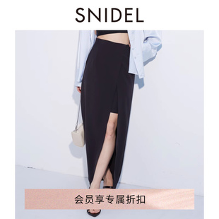 snidel2024春夏气质优雅高腰直筒开衩露腿半身裙swfs241212