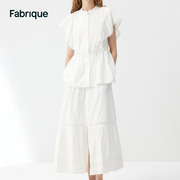 Fabrique 蕾丝花边小飞袖衬衫半身裙套装2023夏季度假风裙子