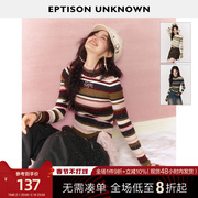 eptison毛衣女(毛衣女)2024春季修身复古条纹撞色设计感短款针织上衣
