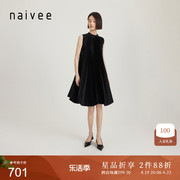 商场同款naivee纳薇夏高级(夏高级)感褶皱蝴蝶结，连衣裙优雅小黑裙礼服