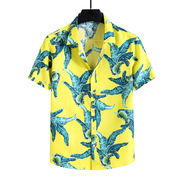 夏季男式印花短袖衬衫加肥加大码旅游休闲衬衣海滩沙滩外穿上衣潮