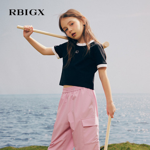 RBIGX瑞比克2024夏季圆领小香风短袖T恤女童精致烫钻洋气上衣