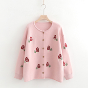 韩系森系温柔风可爱小草莓刺绣，毛衣开衫女秋冬洋气减龄针织衫