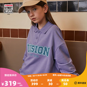 VISION KIDS 复古街头运动风宽松落肩POLO领卫衣男女儿童春季童装