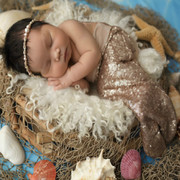 新生儿摄影服装亮片美人鱼，头饰尾巴影楼宝宝照，道具婴儿月子满月照