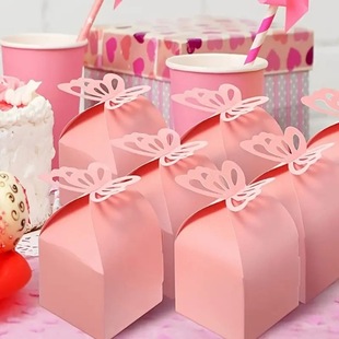 跨境派对紫色糖果饼干礼盒珠光，纸纯色蝴蝶，喜糖盒方形盒纸盒子