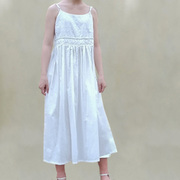 春夏绣花吊带裙白色甜美长裙套头，连衣裙a型，小吊带单件吊带长裙