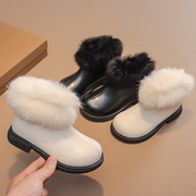 儿童马丁靴2024冬季韩版毛毛口保暖加绒后拉链女童时尚雪地靴