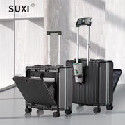 suxi前置开口多功能拉杆箱商务行李箱男18英寸方形登机箱女小型机