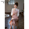 韩语琳法式粉色长袖连衣裙，秋款女2023气质，显瘦小香风秋冬裙子