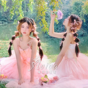 2023春款森系粉色短裙甜美少女艺术写真影楼拍照服装演出服舞台装