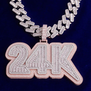 字母定制欧美爆品嘻哈男士项链高品质锆石电镀，24k字母吊坠