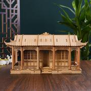 diy古建筑模型手工拼装中国风榫卯结构，积木小屋木质立体拼图玩具