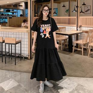 2-300斤加肥加大码连衣裙宽松遮肚240斤中长款过膝孕妇大摆T恤裙