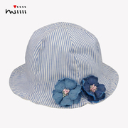 女童帽子春夏季薄款纯棉，条纹瓜皮透气防风，小孩儿童女宝宝渔夫帽子