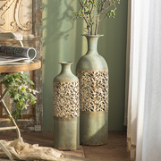 美式复古铁艺花瓶艺术手工做旧复古软装饰品干花插花花器家居摆件