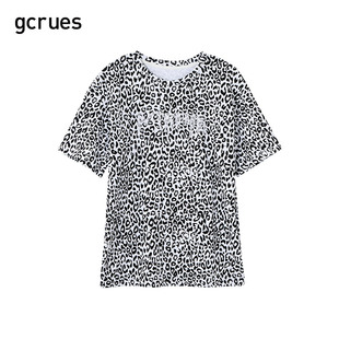 gcrues豹纹t恤女宽松时尚2024字母短袖上衣设计感夏显瘦遮肉