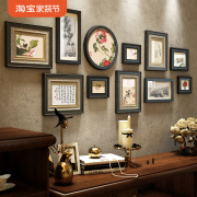 新中式照片墙禅意实木相框墙组合中国风客厅沙发背景墙装饰画玄关