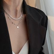 小众设计925纯银时尚十字链编织麻花，蕾丝项链女个性做旧锁骨单链