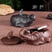 茶具紫砂摆件实用带盖烟灰缸，中式宝象创意，个性大号客厅烟牒防风送