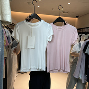 THEMIND2024夏季圆领纯色亲肤冰凉质感纯色T恤女短袖休闲上衣8567
