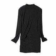 h7-3秋季女装黑色坑，条纹修身半高，立领中长款长袖简约毛针织衫