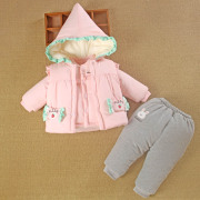 0一1岁女宝宝秋冬装分体，款外套棉服袄，三件套装女婴儿衣服冬季加厚