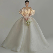 高定蓬蓬裙影楼主题服装情侣拍照写真礼服韩版蕾丝泡泡袖婚纱