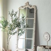 欧式法式实木白色雕花全身落地镜，服装店装饰镜穿衣镜复古挂镜壁挂
