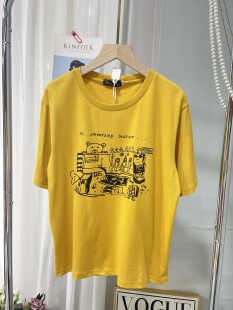 96231夏季韩版女卡通印花短袖T恤网红低圆领套头全棉打底衫上衣