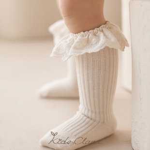 KIDSCLARA韩国婴儿袜子春款0-4岁婴幼儿蕾丝花边可爱公主风中筒袜