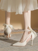 包头凉鞋女2023夏季细跟仙女风配裙子法式高跟单鞋伴娘鞋婚鞋