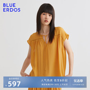 blueerdos春夏女装桑蚕丝，混纺舒适通勤系带，设计多巴胺t恤