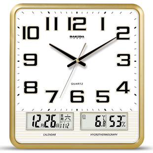 静音挂钟客厅日历钟表，简约时尚家用时钟挂墙表，现代电子方形石英钟