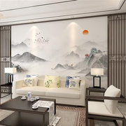 3d新中式水墨山水电视背景墙，壁纸沙发影视墙，墙布茶室酒店意境壁画