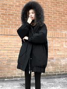 黑色羽绒服女装2024年冬季中长款韩版宽松显瘦大码加厚白鸭绒(白鸭绒)外套