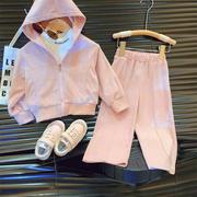 韩韩良品女童秋季运动开衫套装2023连帽卫衣儿童两件套