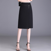 夏季黑色包臀半身裙女2023高腰，显瘦通勤开叉一步裙中长职业裙