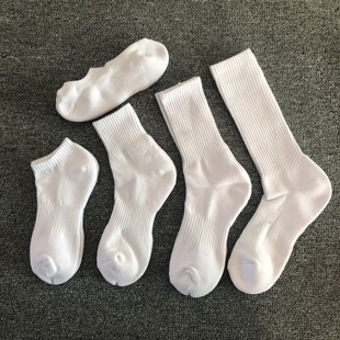 5双装毛巾底男女士短长纯棉，袜子纯黑白色，中高筒袜篮球袜