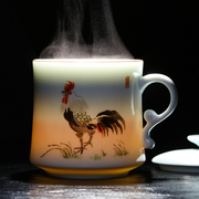 景德镇茶杯陶瓷带盖手绘过滤泡茶杯家用水杯创意青瓷杯子办公杯