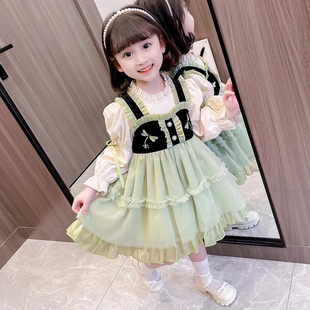 女童秋冬连衣裙韩版女孩洋气洛丽塔，公主裙中小童长袖假两件蛋糕裙