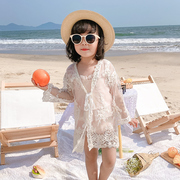 女童网红蕾丝防晒衣中长款轻薄空调外套夏季洋气，韩版海边外穿开衫