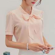 春夏2024韩版女装修身大码纯色，打底衫短袖，衬衫女雪纺衫上衣