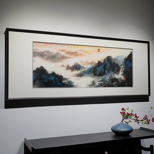 新中式山客厅沙发背景墙横版，纯手工刺绣画装饰画高端苏绣成品挂画