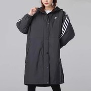 阿迪达斯黑色长款棉服外套女装冬季运动服保暖防风夹克GF0025